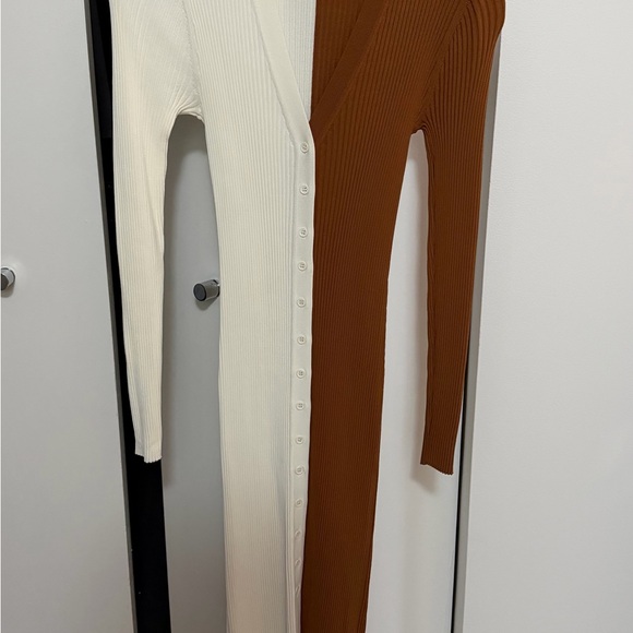 STAUD Cream and Brown Ribbed Long sleeve Cardigan Dress - Size small - Picture 3 of 5